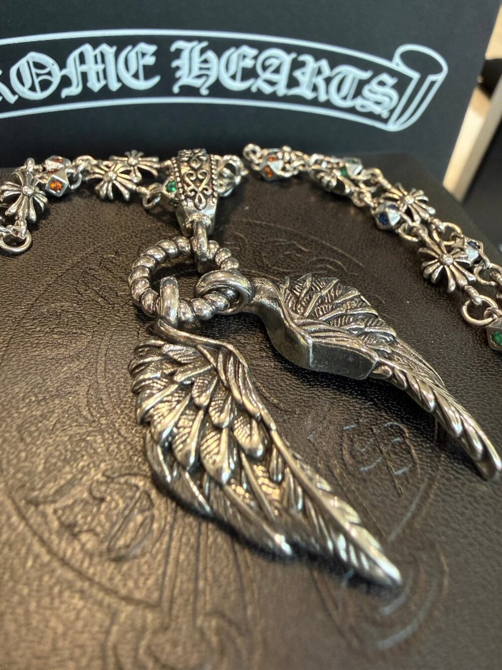 Vintage Chrome Hearts 925 Silver Angel Wings Pendant & Cross Necklace